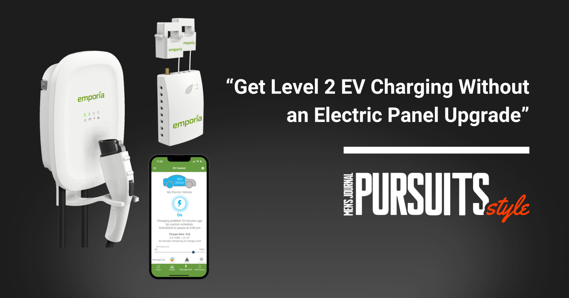 Emporia's Level 2 EV Charger With Load Management Featured on Men's Journal Pursuits: Style!